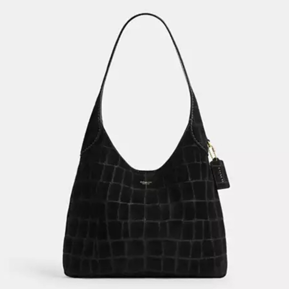 🖤 Coach NWT Black Suede Crocodile Embossed Coach Brooklyn Shoulder Bag